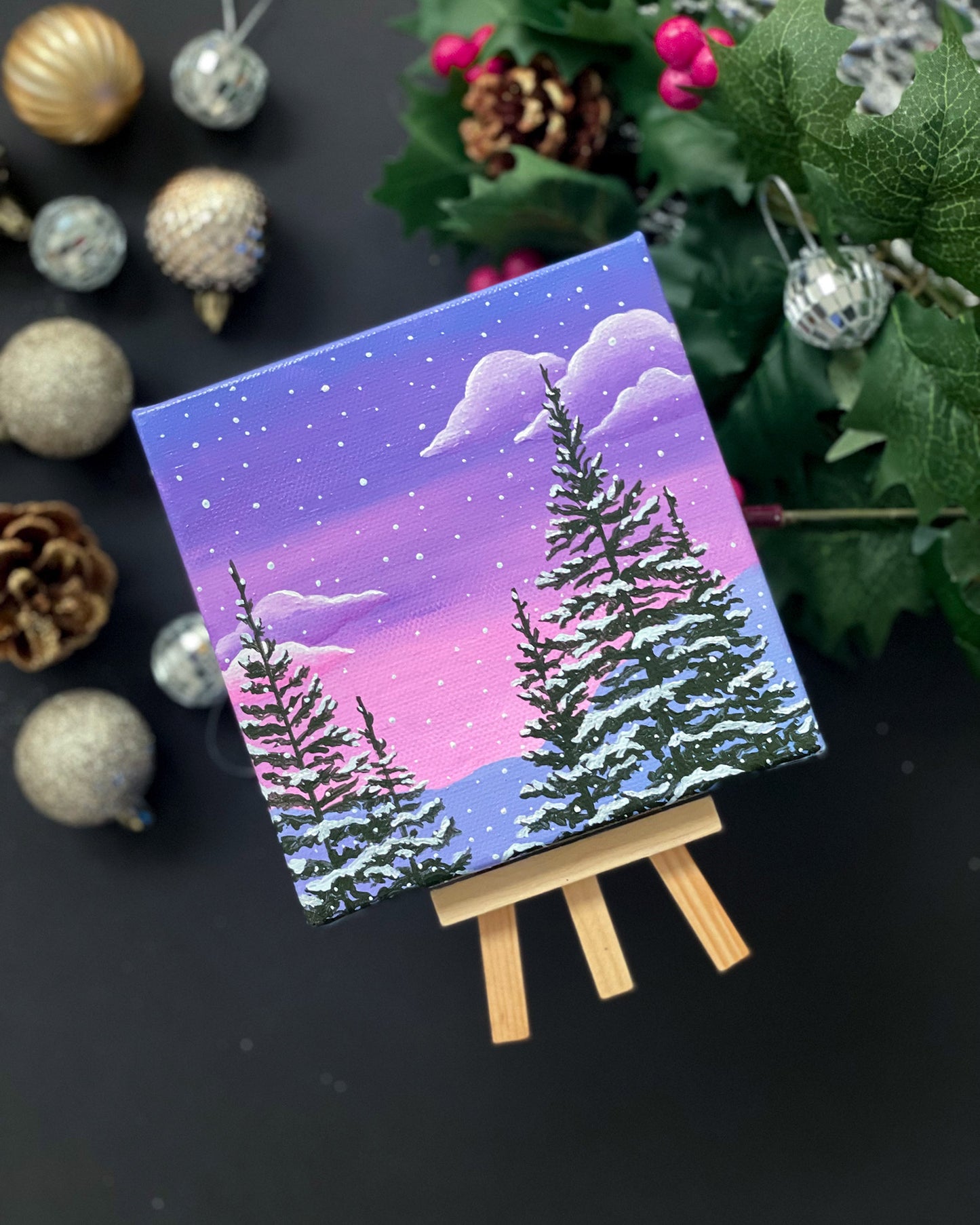 "Twilight Snowfall" Mini-Painting with Easel