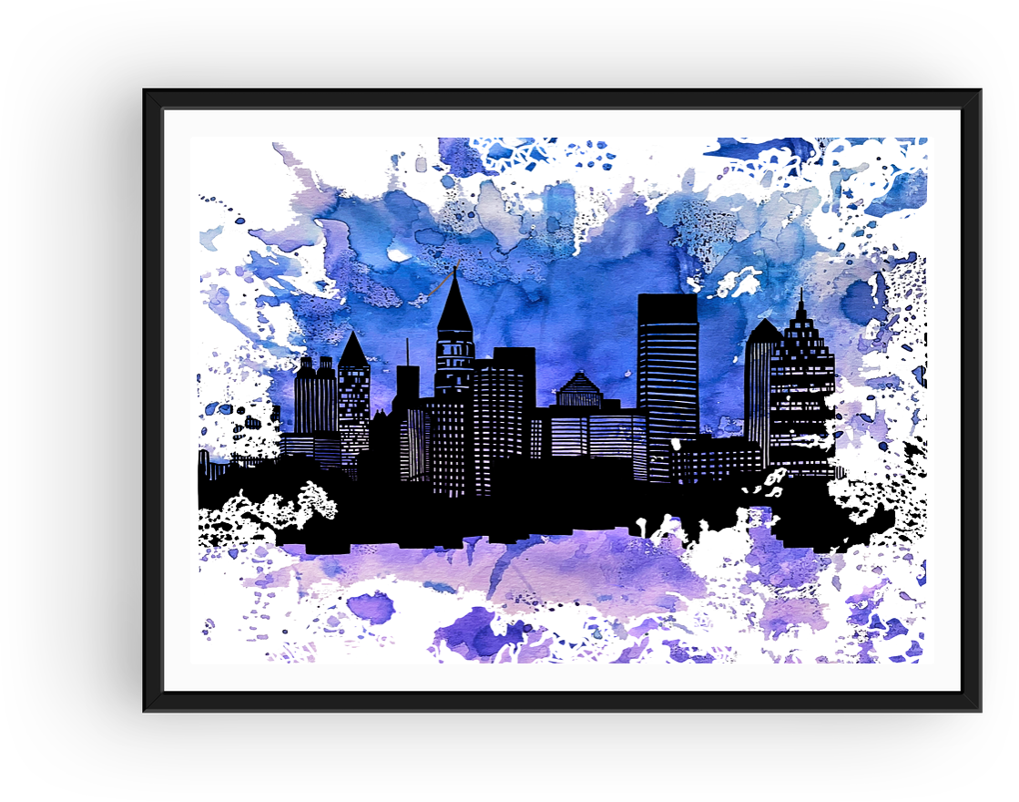 Watercolor City Silhouette Print