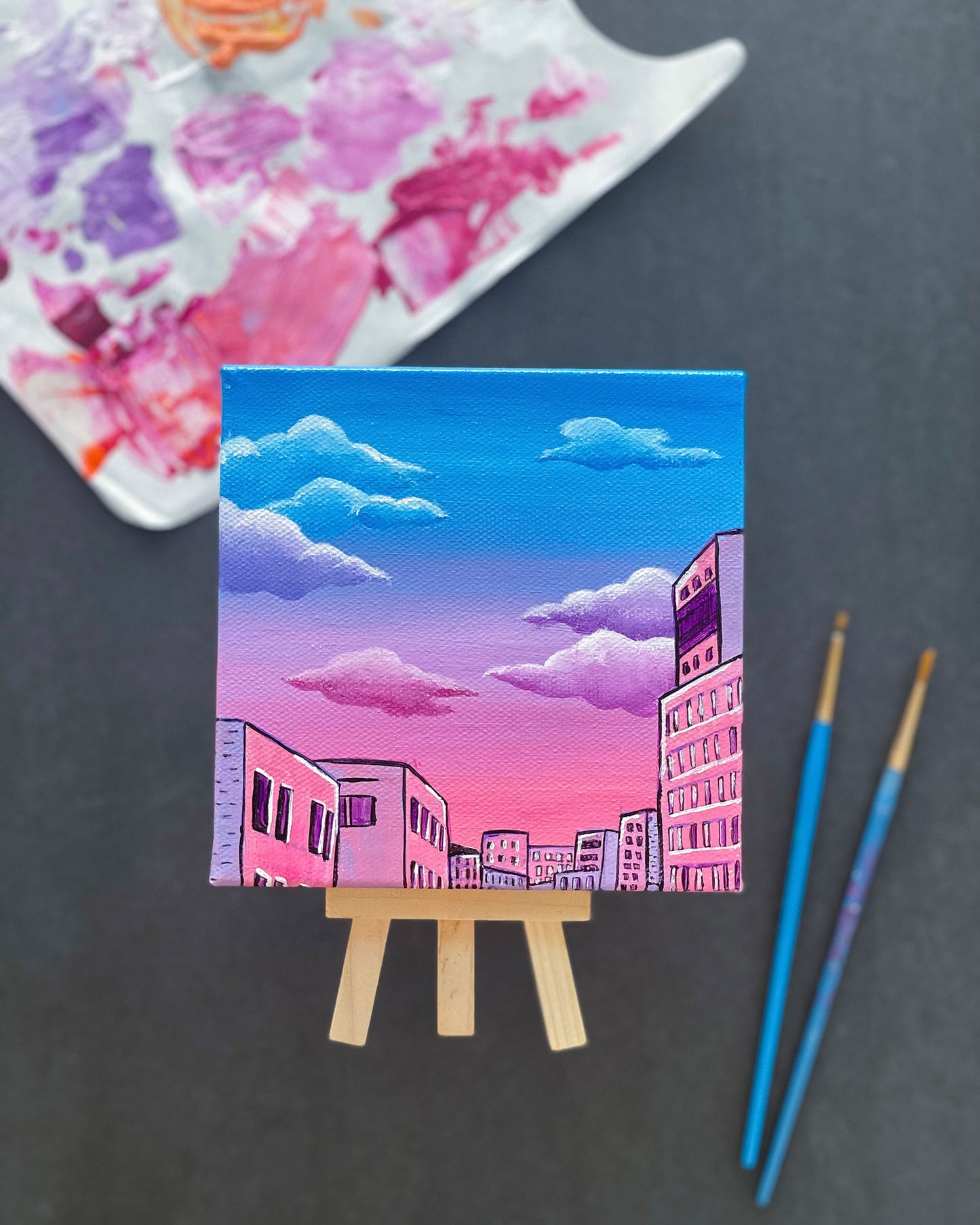 "City Reflections" Mini-Painting with Easel