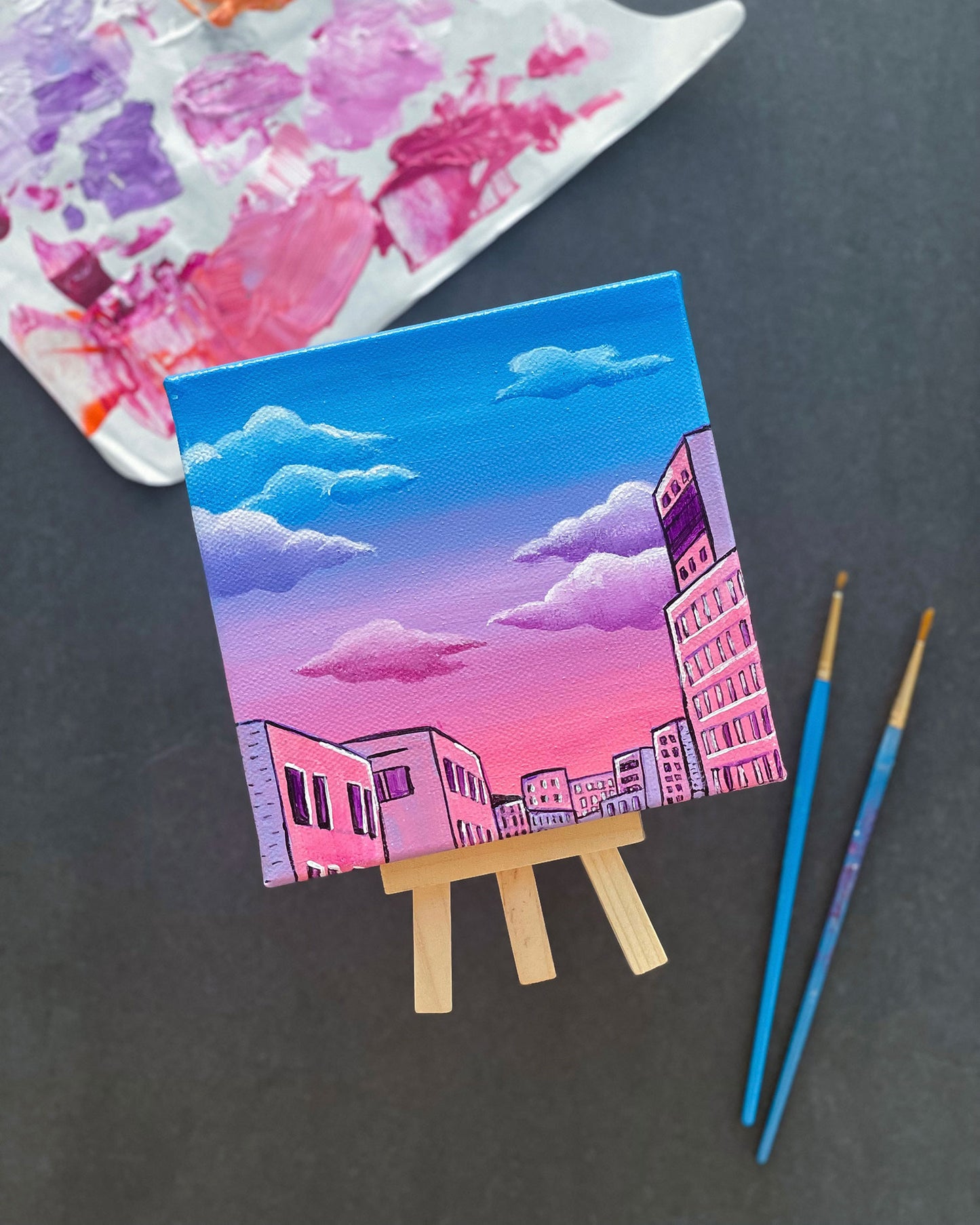 "City Reflections" Mini-Painting with Easel