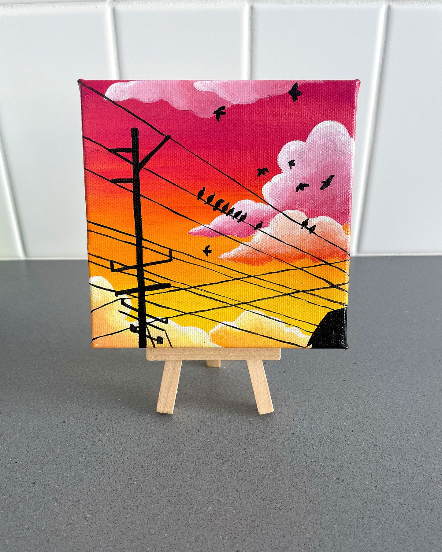 "Arrival of the Birds" Mini-Painting with Easel