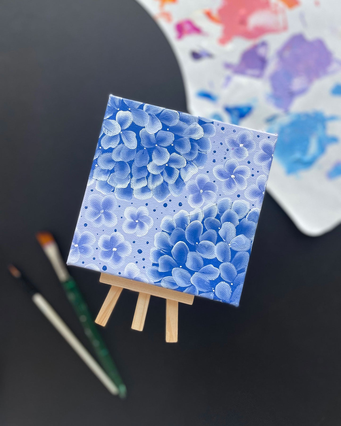 "Very Peri Hydrangeas" Mini-Painting with Easel
