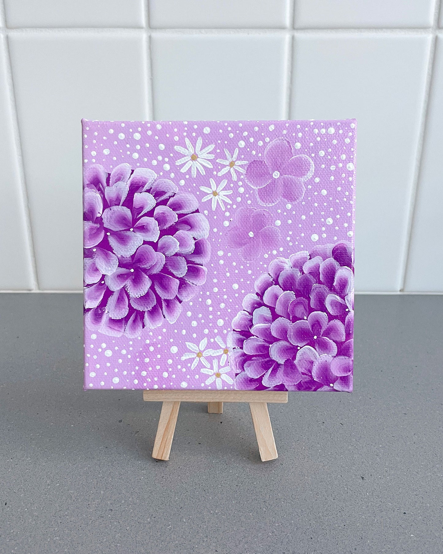 "Orchid Purple Hydrangeas" Mini-Painting with Easel