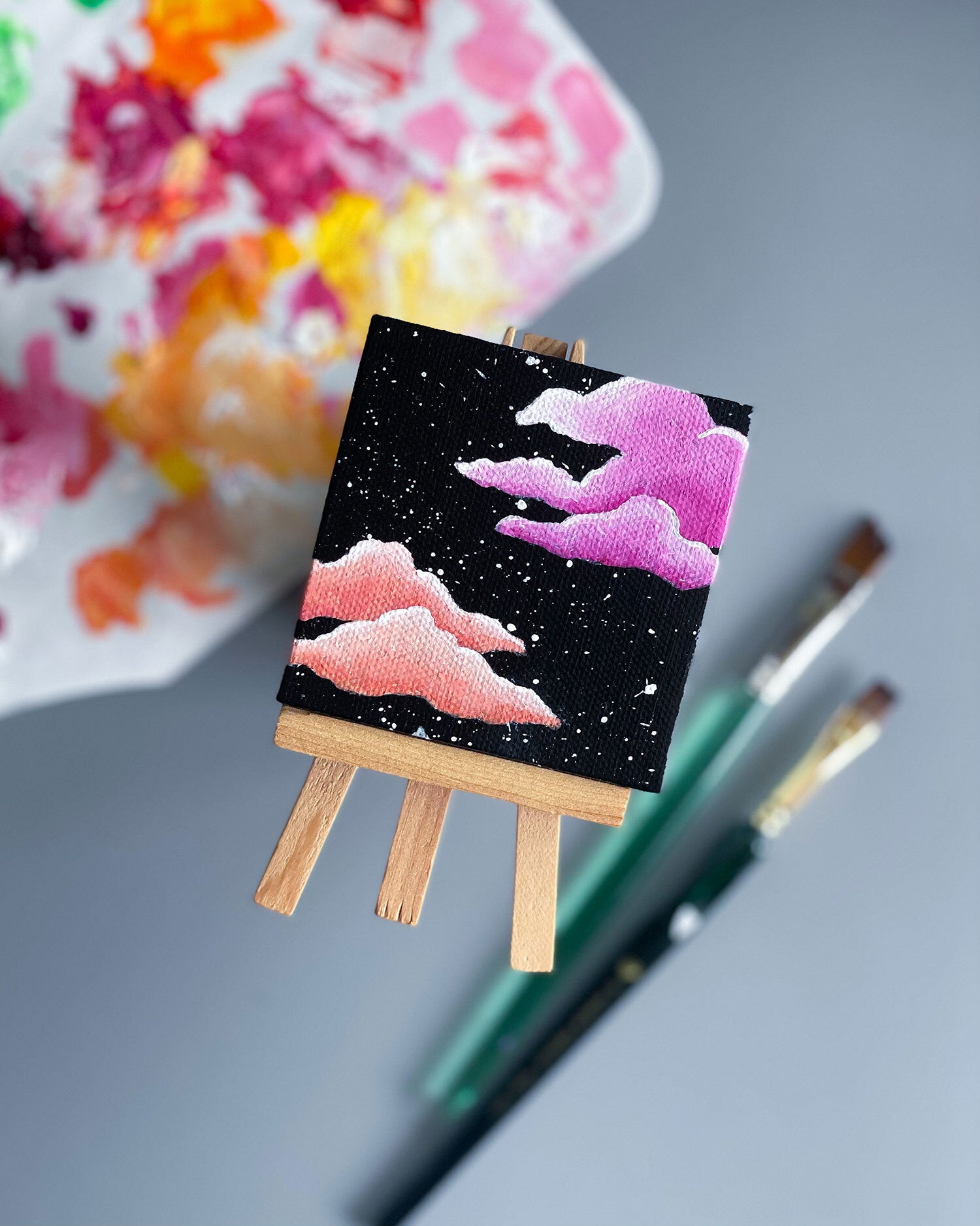 Mini Canvas for Painting with Easel, 3'X3'Canvas with Small Wooden